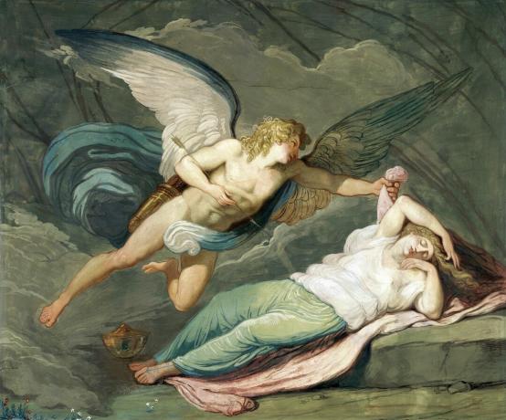 Stseen Karika ja psüühika müütist, autor Felice Giani, 1794, tempera seinamaaling