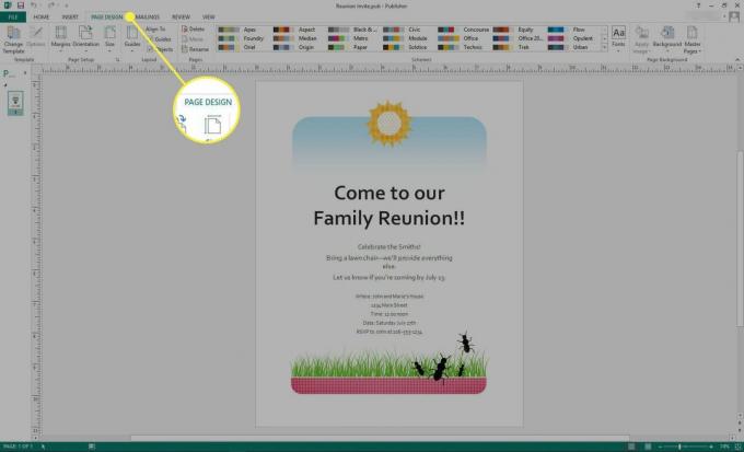 Microsoft Publisheri ekraanipilt, kus on esile tõstetud vahekaart Lehekülje kujundus