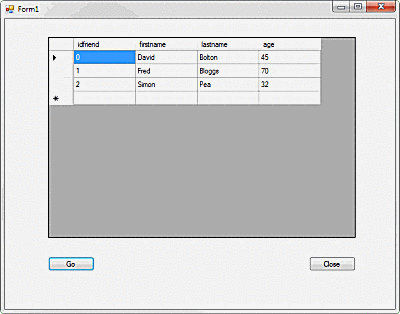 C # rakenduse ekraanipilt, mis kuvab SQLite'i andmeid