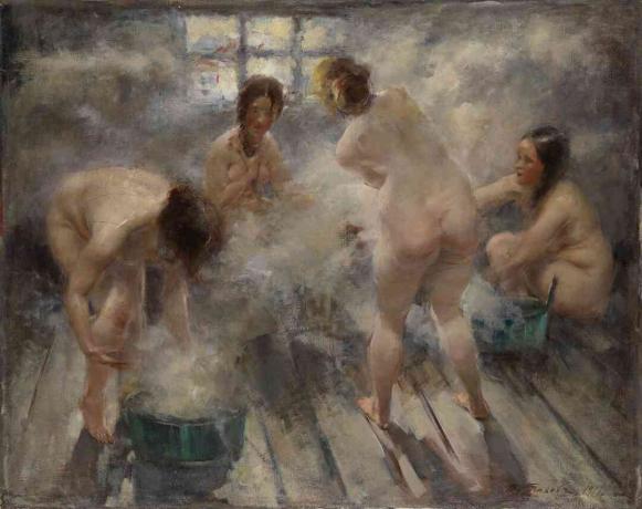 Ühes vene banjas 1916. aastal. Kunstnik: Tikhov, Vitali Gavrilovitš