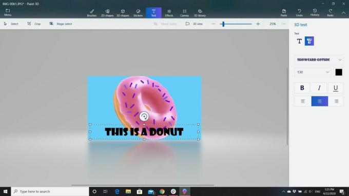 Paint 3D võimaldab teil pisipildile teksti lisada