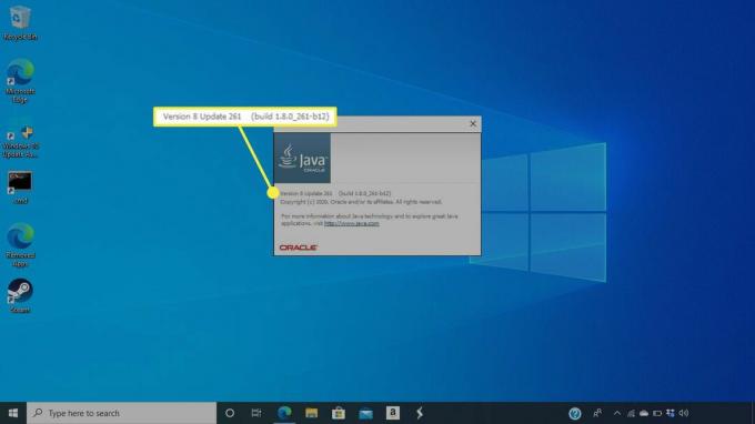 Java järk ja versiooniteave Windows 10-s