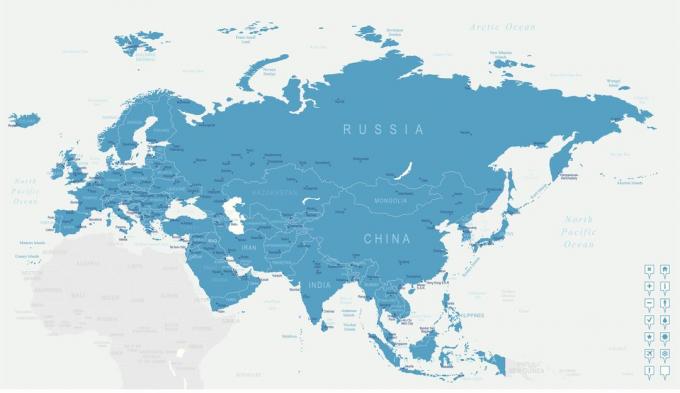 Euraasia kaardi digitaalne kaart.