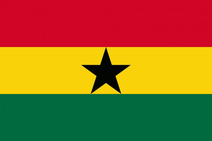 Ghana lipp, mille keskel on paks punane, kollane ja roheline triip ja must täht.