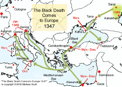 Haiguse saabumine Ida-Euroopasse ja Itaaliasse Must surm saabub Euroopasse, 1347
